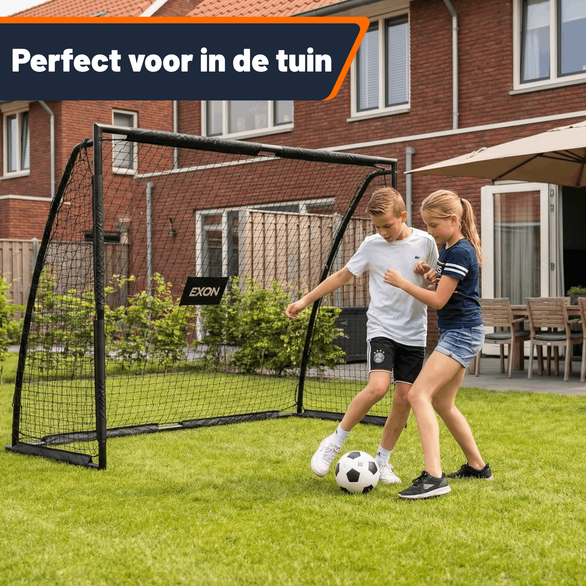 Exon® Voetbaldoel Groot – 220x170 CM – Inclusief Doelwand & Net – Stalen Frame