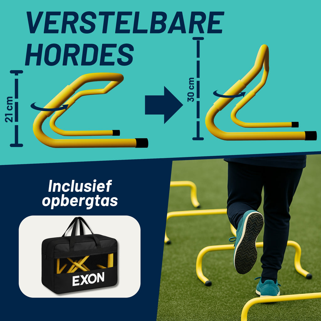 Exon® Pro Voetbal Trainingsset - 26-delig - Agility Set met Loopladder, Hordes & Parachute