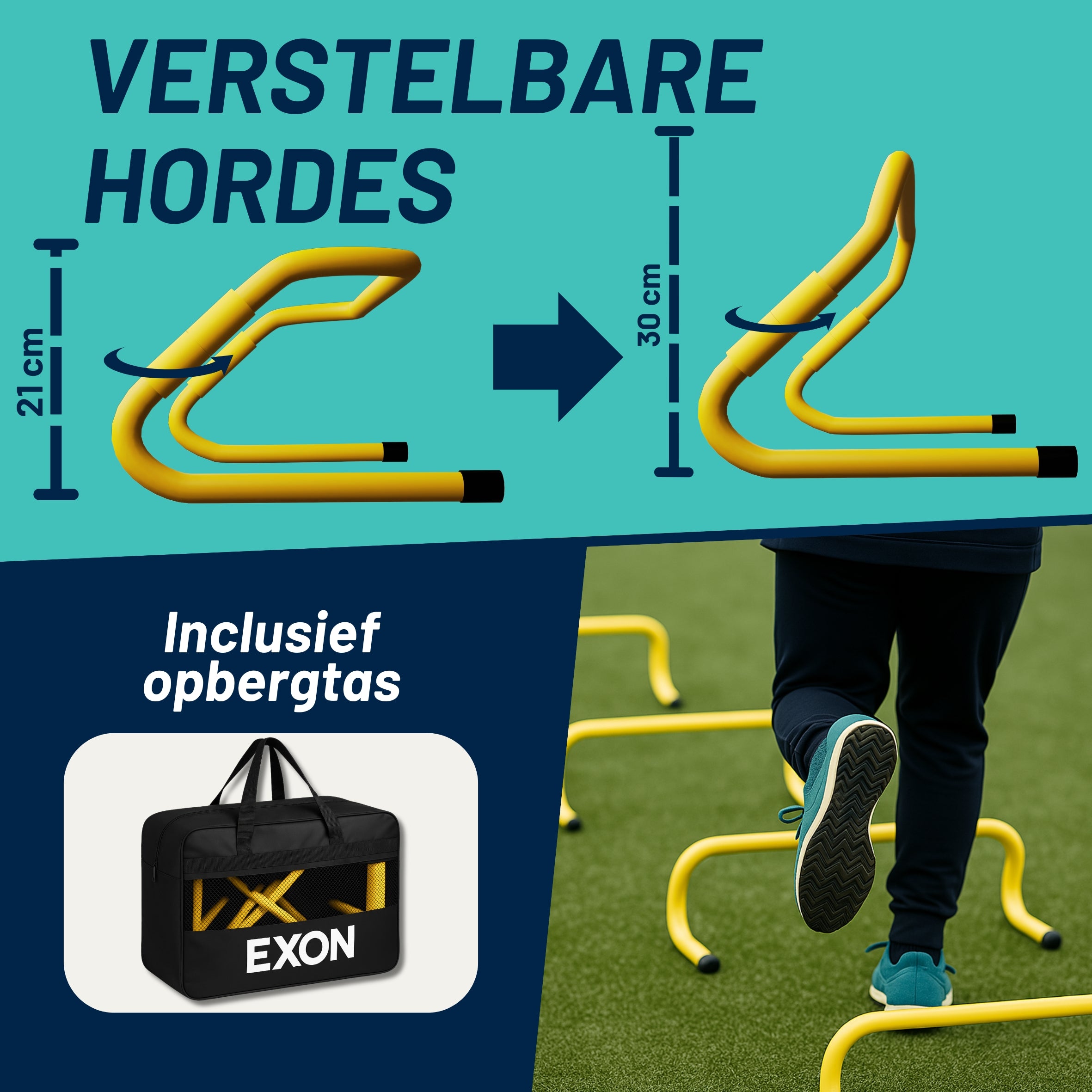 Exon® Pro Voetbal Trainingsset - 26-delig - Agility Set met Loopladder, Hordes & Parachute