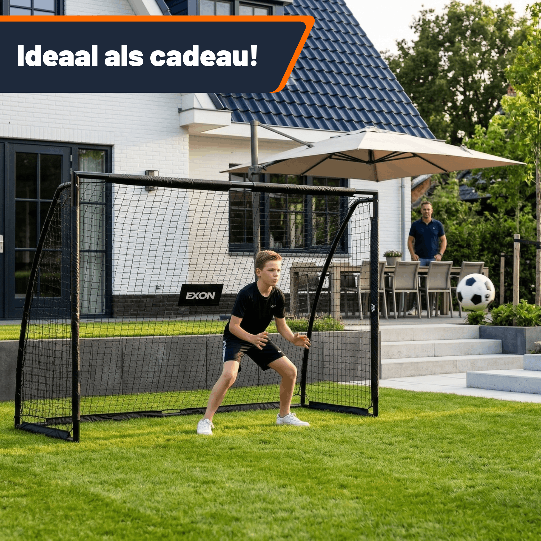 Exon® Voetbaldoel Groot – 220x170 CM – Inclusief Doelwand & Net – Stalen Frame
