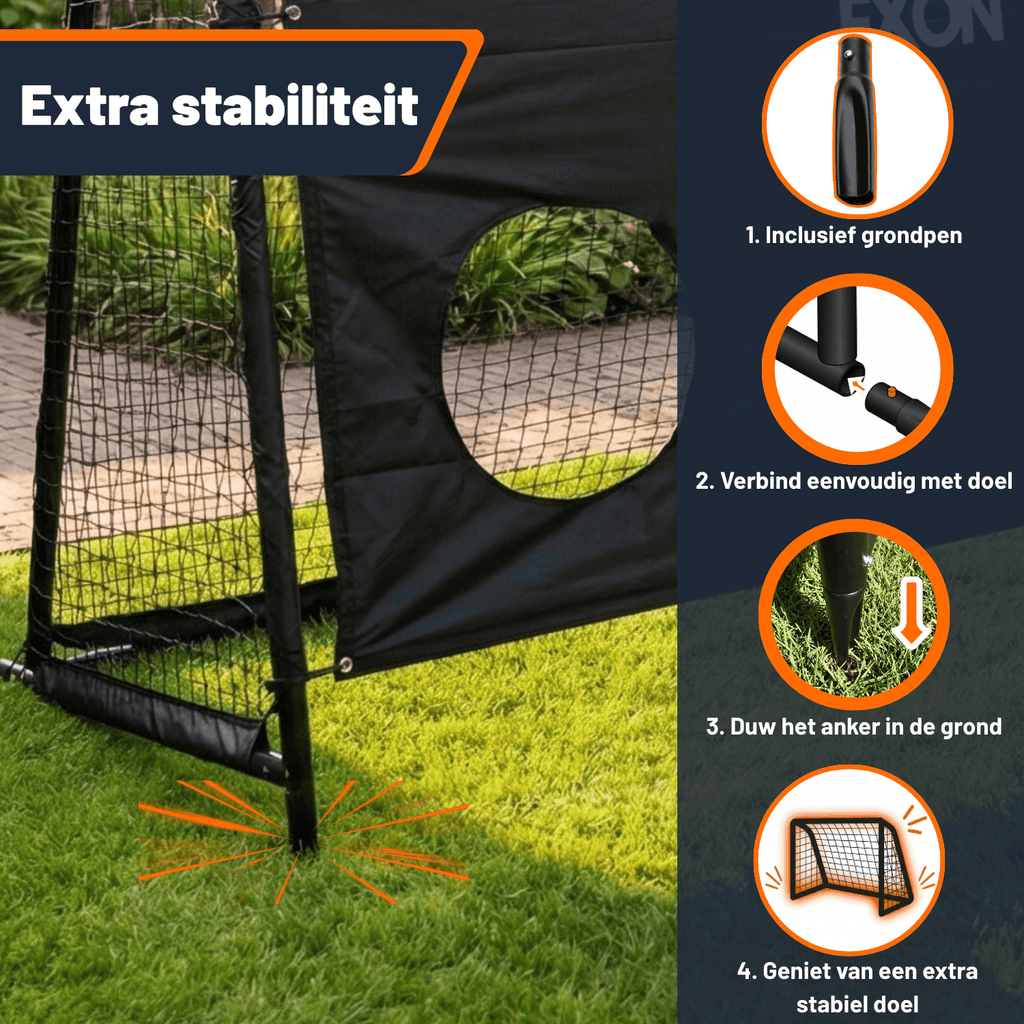 Exon® Voetbaldoel met Doelwand – 180x120 CM – Stalen Frame – Zwart