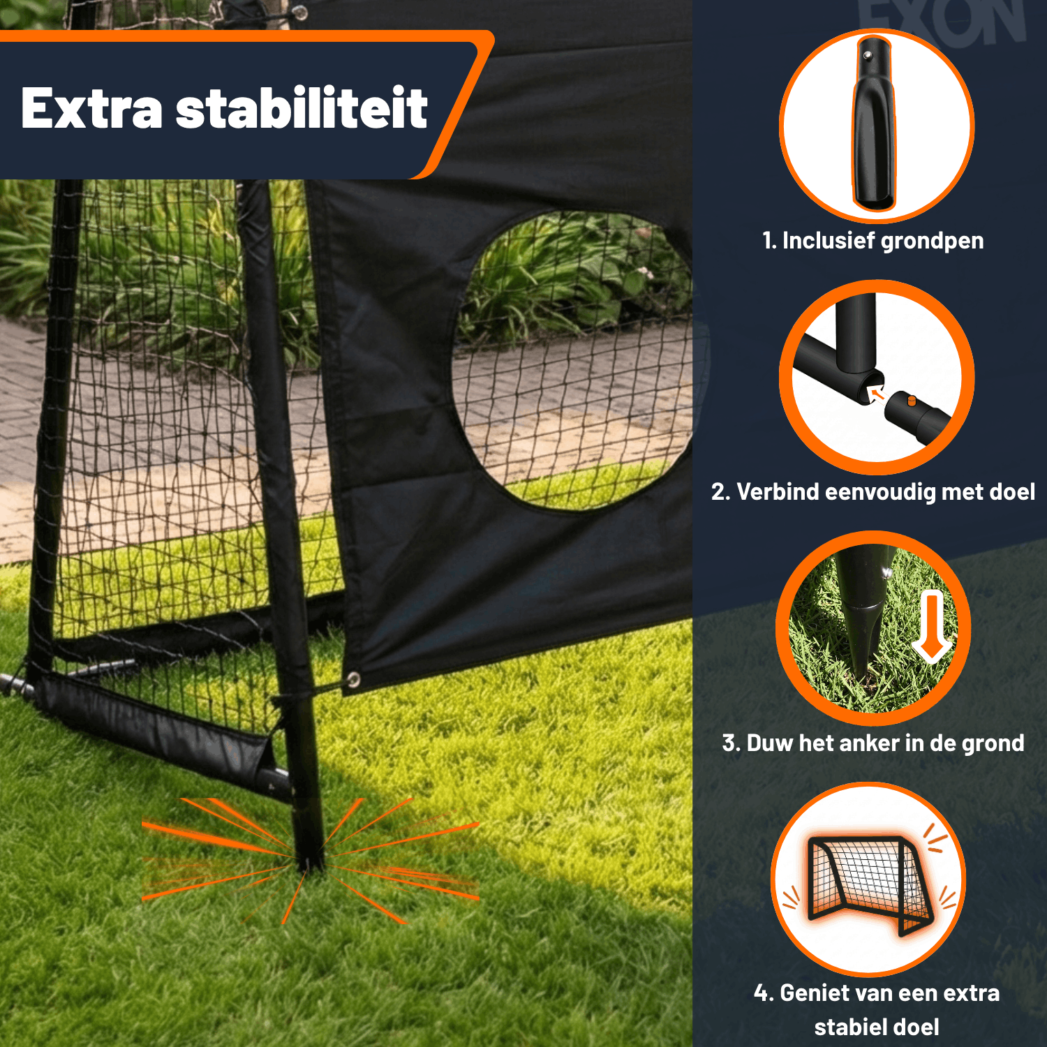 Exon® Voetbaldoel met Doelwand – 180x120 CM – Stalen Frame – Zwart