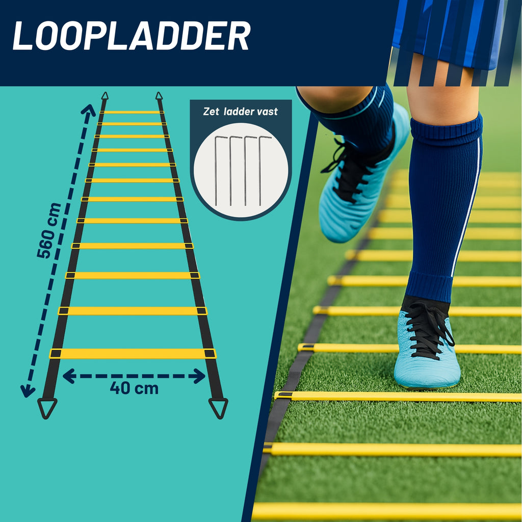 Exon® Pro Voetbal Trainingsset - 26-delig - Agility Set met Loopladder, Hordes & Parachute