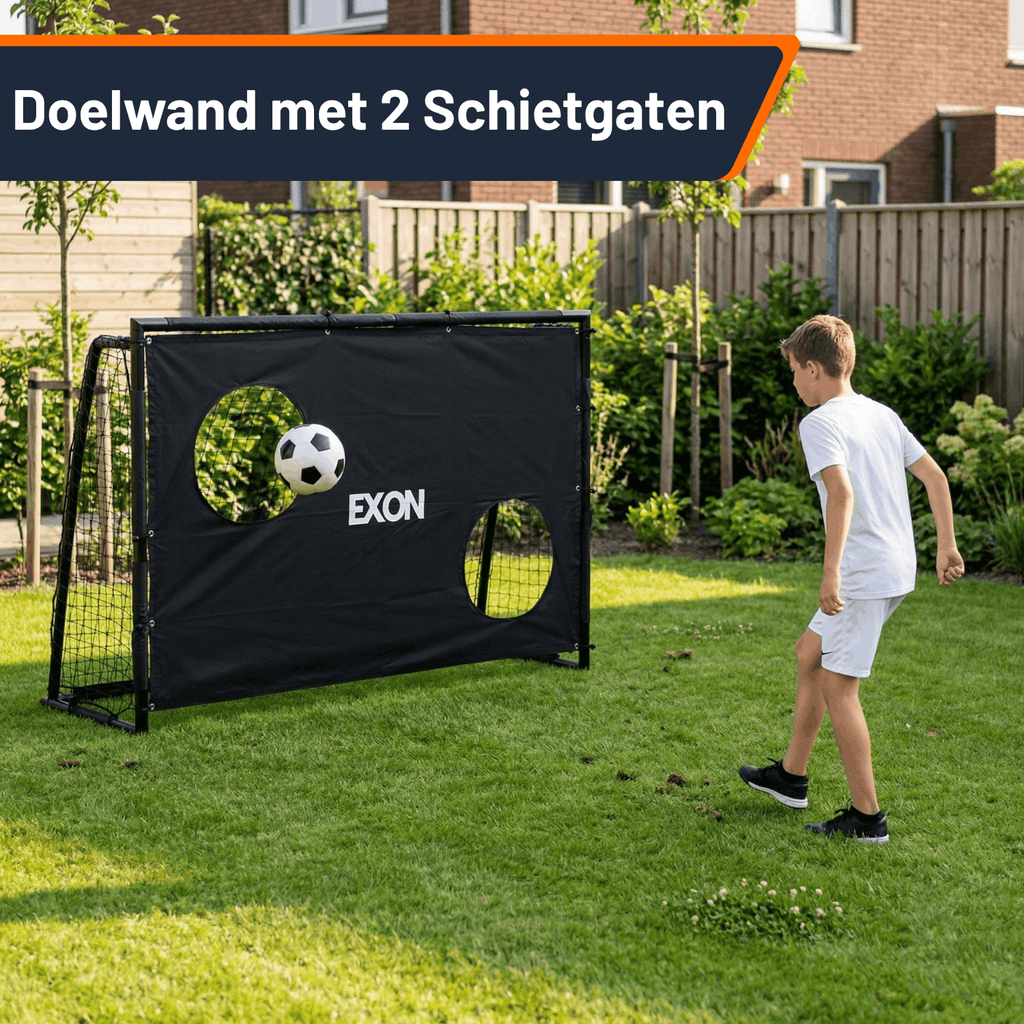 Exon® Voetbaldoel met Doelwand – 180x120 CM – Stalen Frame – Zwart