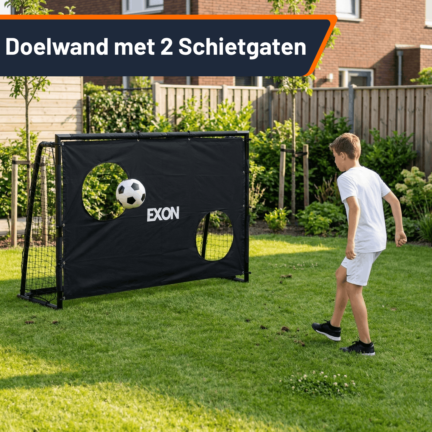 Exon® Voetbaldoel met Doelwand – 180x120 CM – Stalen Frame – Zwart