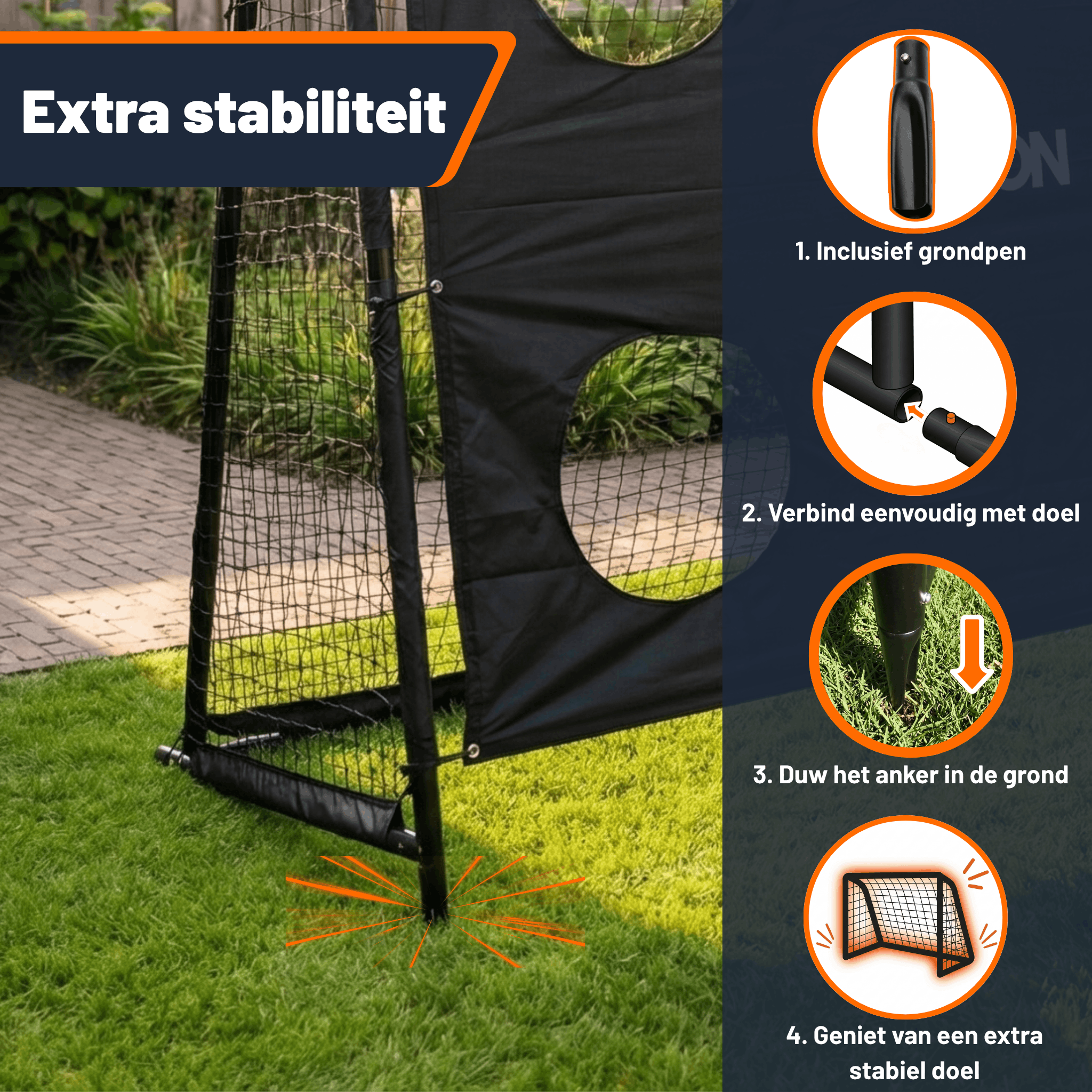 Exon® Voetbaldoel Groot – 220x170 CM – Inclusief Doelwand & Net – Stalen Frame