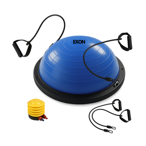 Exon® Balance Board Pro - Balanstrainer - Ø 60 cm - Blauw - Inclusief Weerstandsbanden & Pomp