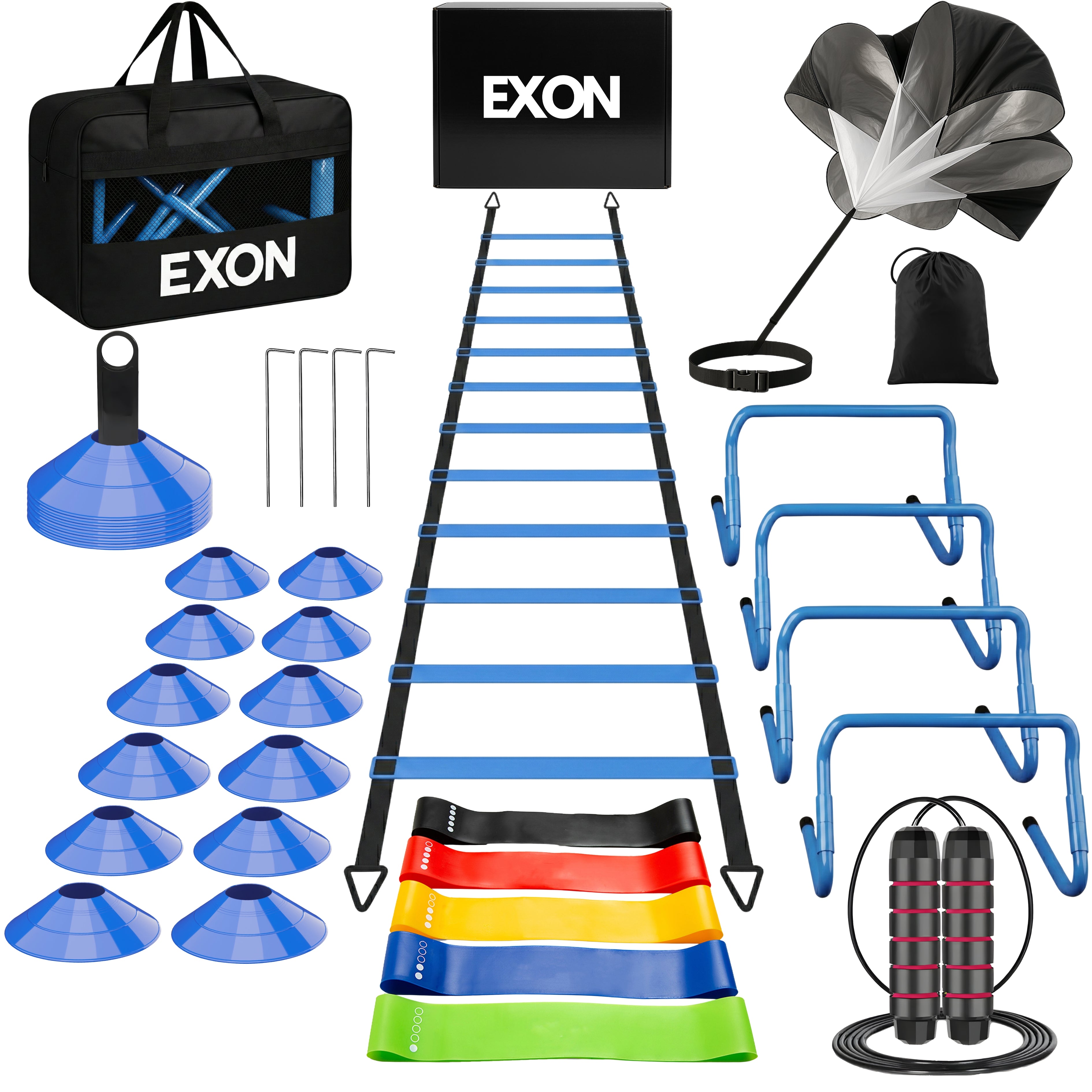 Exon® Pro Voetbal Trainingsset - 26-delig - Agility Set met Loopladder, Hordes & Parachute