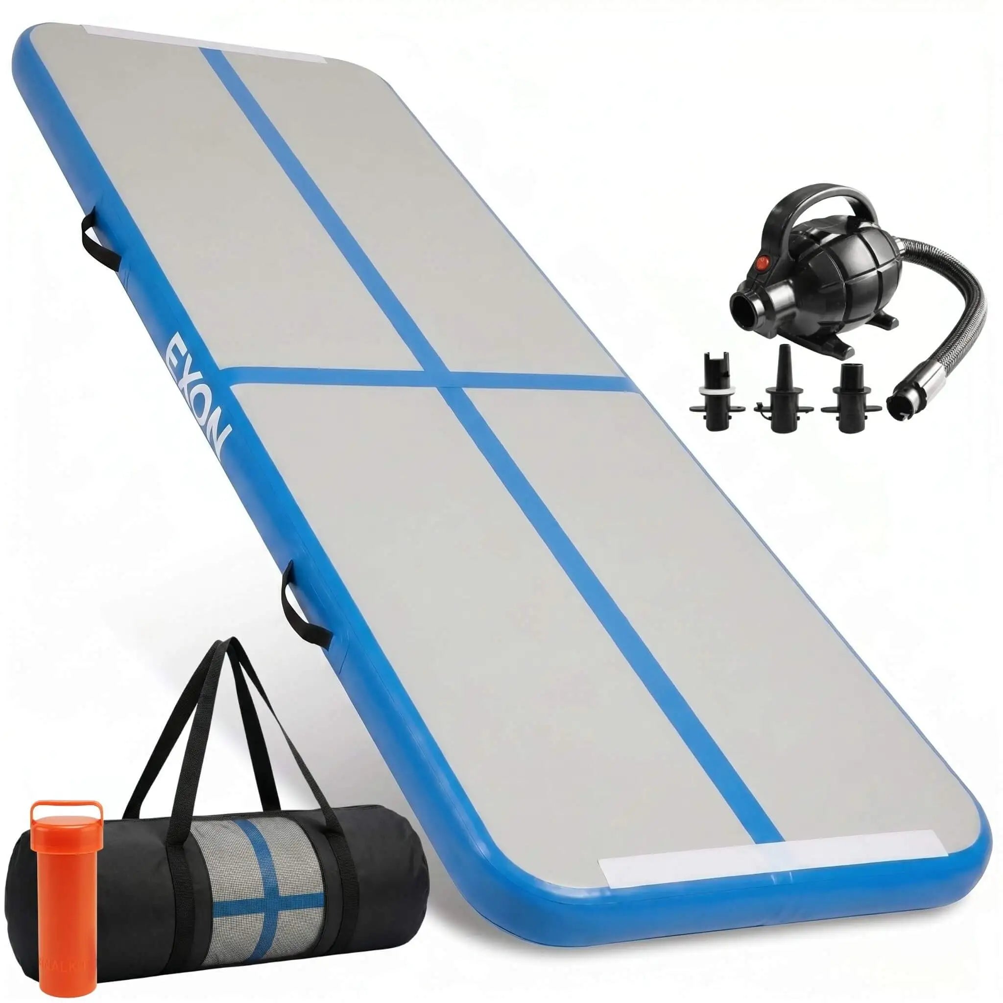 Blauwe Exon airtrack opblaasbare turnmat met elektrische pomp en draagtas