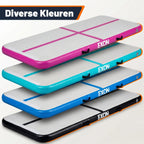 Exon airtrack opblaasbare turnmat in diverse kleuren zoals zwart, blauw, turquoise en roze
