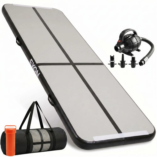 Zwarte Exon airtrack 3 meter opblaasbare turnmat met elektrische pomp en draagtas